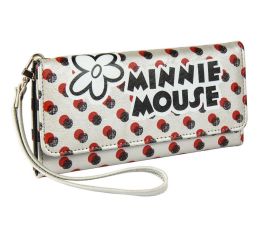 BILLETERO MONEDERO SEÑORA DISNEY MINNIE PLATA TOPOS ROJOS Y NEGROS
