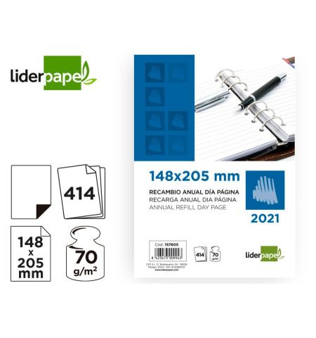 RECAMBIO AGENDA ANILLAS LIDERPAPEL 2021 - 148X205 MM DIA PAGINA RECAMBIO AGENDA ANILLAS LIDERPAPEL 2021 - 148X205 MM DIA PAGINA